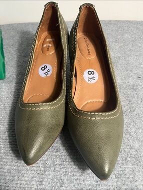 Calvin Klein Jeans Olive Pointed-Toe Ballet Flats
